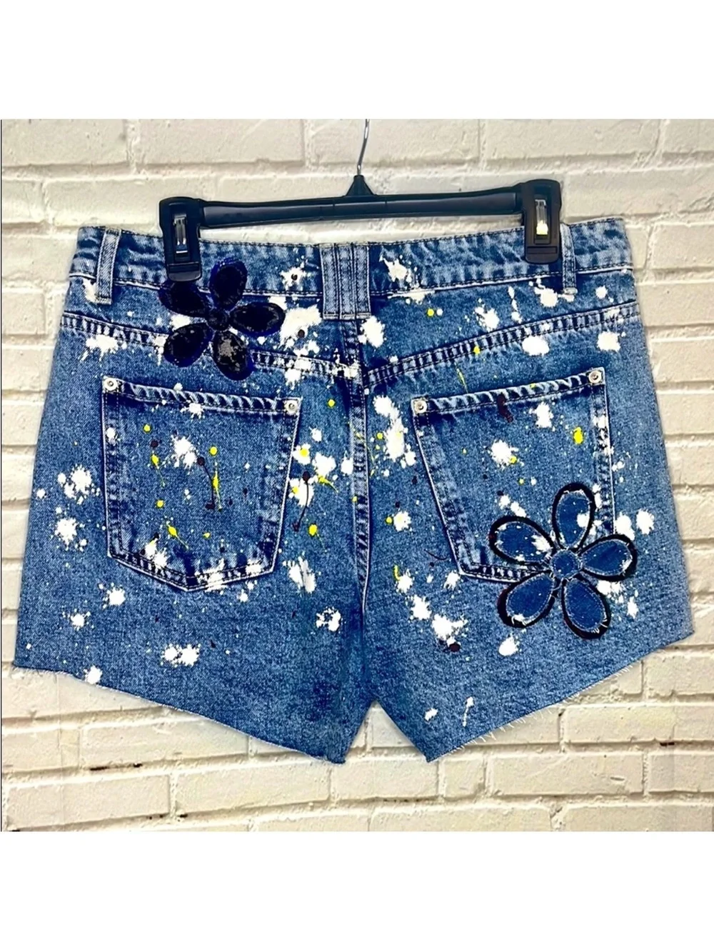 Oli & Hali Blue Jean Shorts with Distressed Hem and Floral Design. Like new.